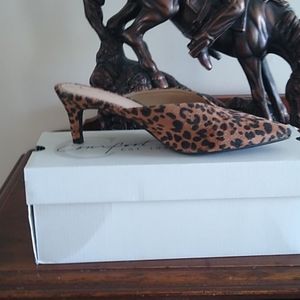 Leopard print mules, size nine gently used.